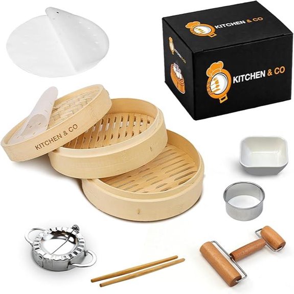 KITCHEN & CO 10-inch Bamboo Dumpling Steamer Set