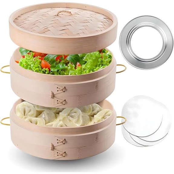10-Inch Bamboo Steamer with 2 Tiers and Lid