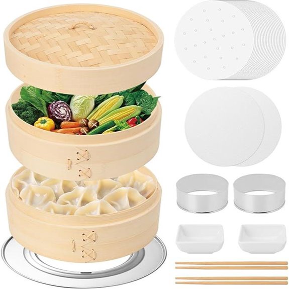 10-Inch 2-Tier Bamboo Steamer for Dim Sum