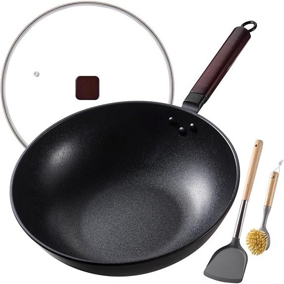 Carbon Steel Wok 13 Inch with Lid Spatula & Brush