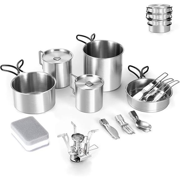 Odoland 13pcs Stainless Steel Camping Cookware Set