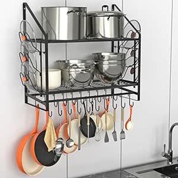 28-Inch Wall-Mounted Pot Rack with Hooks