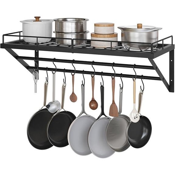 Wall-Mounted 30-Inch Pot Rack with Hooks