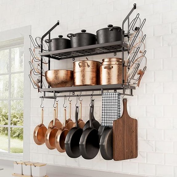 KES 30-Inch Wall Mount Pot Rack with Hooks