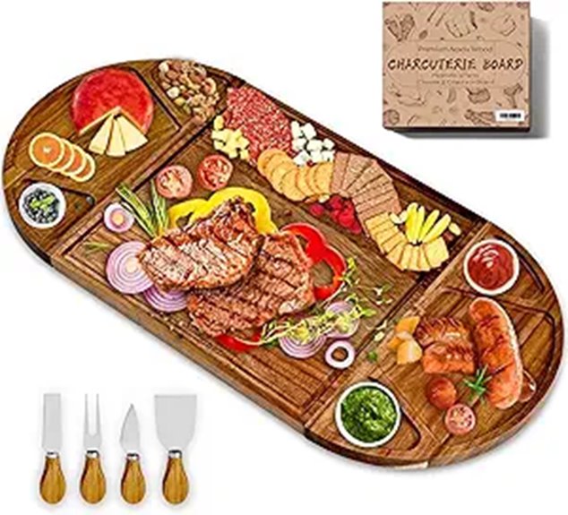 Large Acacia Wood Charcuterie Board Set with Knives