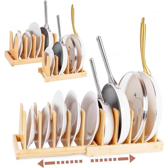 Expandable Bamboo Pot and Pan Organizer with Magnetic Lock