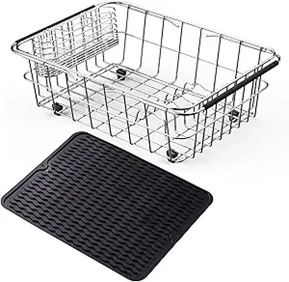 Expandable Stainless Steel Dish Drying Rack with Utensil Holder