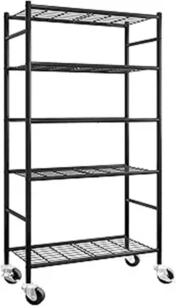 5-Tier Metal Storage Shelves with Wheels and Adjustments