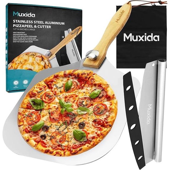 Aluminum Pizza Peel & Cutter Set with Wooden Handle