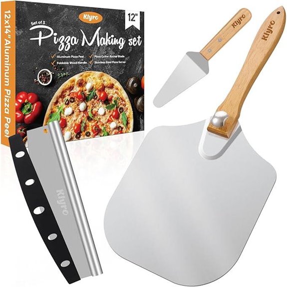 Aluminum Pizza Peel & Cutter Set with Wooden Handle