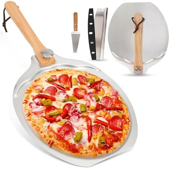 Aluminum Pizza Peel Set with Wooden Handle and Cutter