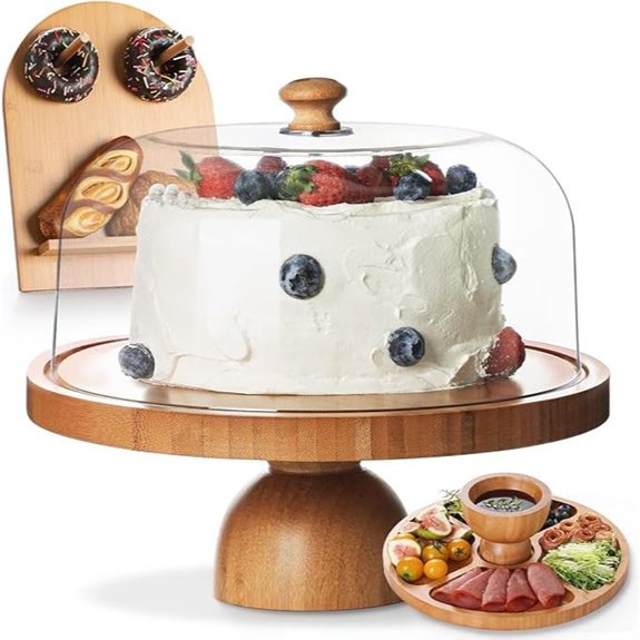 Emojoy Bamboo Cake Stand with Lid and Dome
