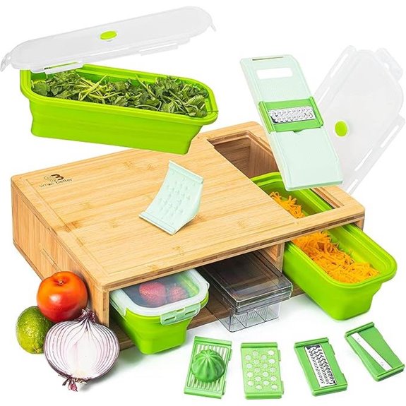 Cutting Board with Collapsible Containers and Graters Bamboo Large