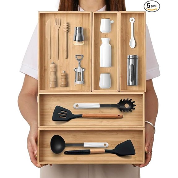 Stack Bamboo Drawer Organizer Set of 5