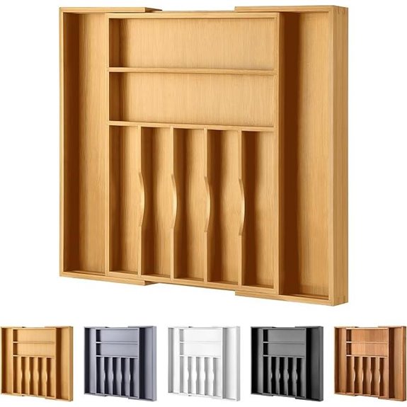 Large Bamboo Silverware Drawer Organizer (7-9 Slots)