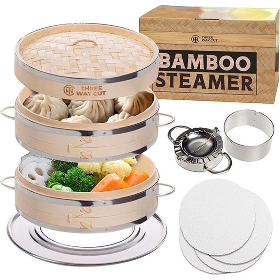 Bamboo Dumpling Steamer Set with Silicone Liner