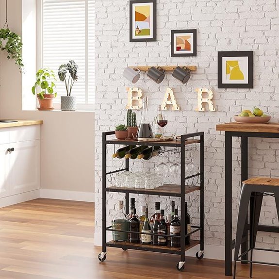 TUTOTAK Bar Cart with Wine Rack and Glass Holder