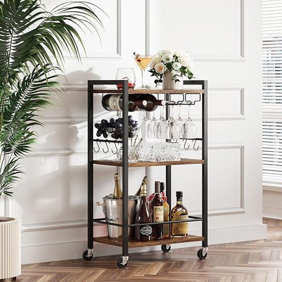 TUTOTAK Bar Cart with Wine Rack and Glass Holder