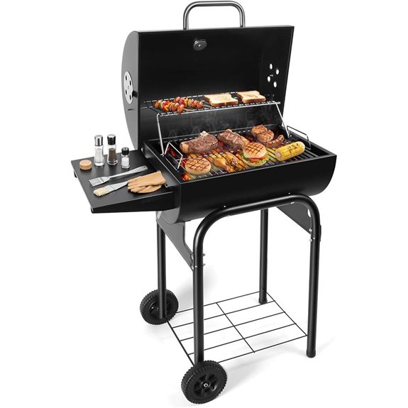 Barrel Charcoal Grill with Side Table for Outdoors