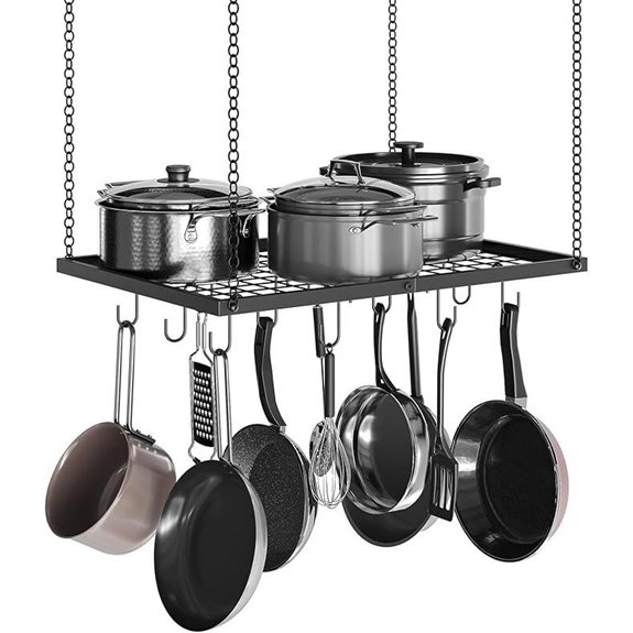 black ceiling pot rack