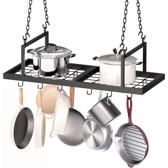 black hanging pot rack