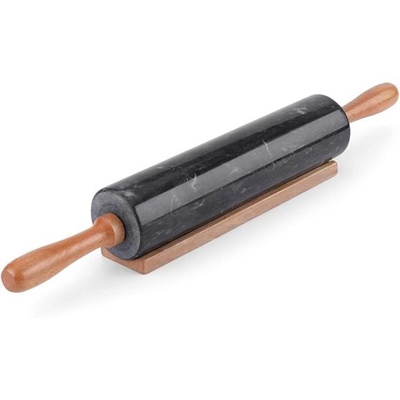 Flexzion Black Marble Rolling Pin with Wooden Handle