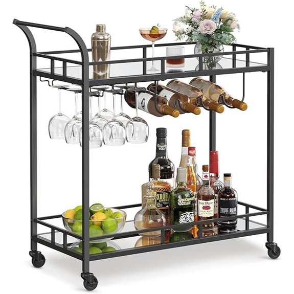VASAGLE Black Bar Cart with Mirrored Shelves