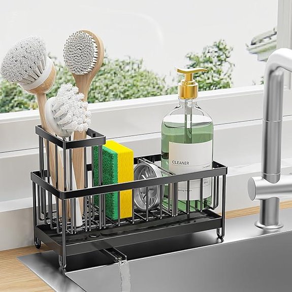 Cisily Black Sink Caddy with Brush and Soap Dispenser