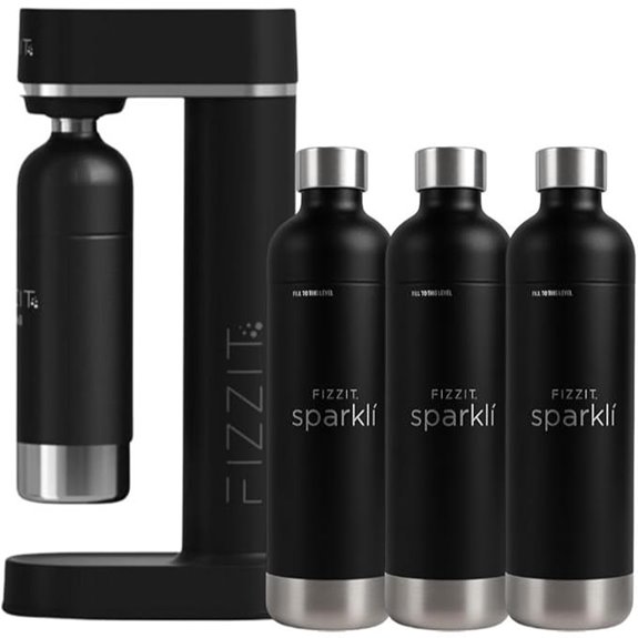 Black Stainless Steel Sparkling Water Maker with Reusable Bottles