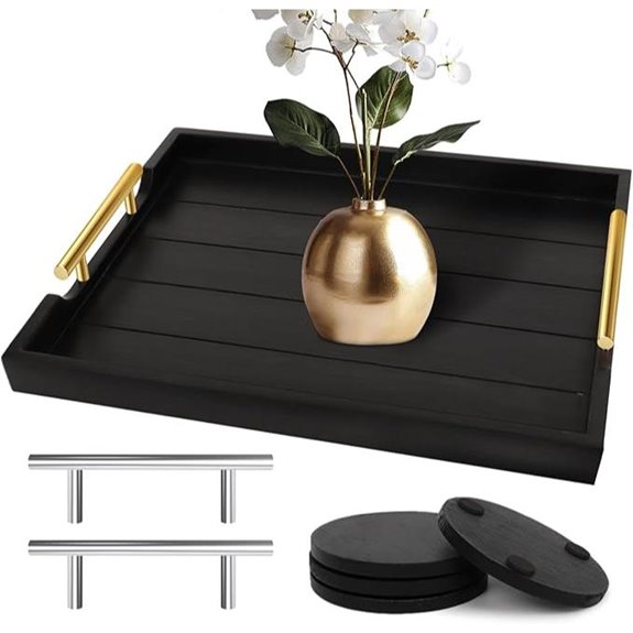 Large Black Wooden Coffee Table Tray with Coasters