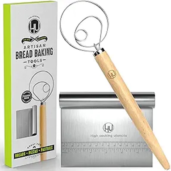 Bread Making Tools Set: Dough Whisk & Bench Scraper