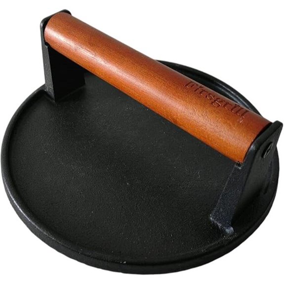 Firsgrill Cast Iron Round Burger Press with Wood Handle