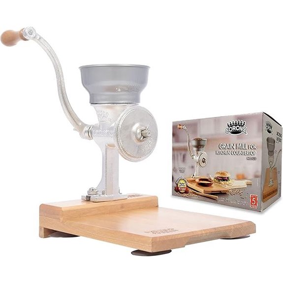 Corona Cast Iron Grain Mill with Wooden Table