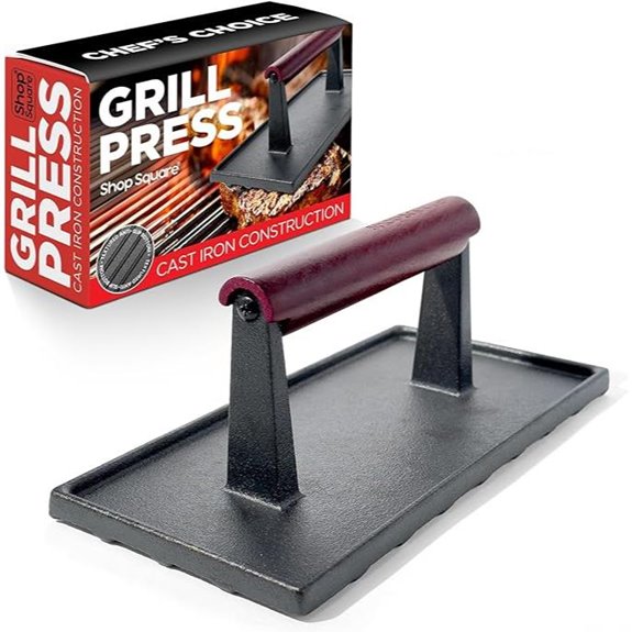 Cast Iron Grill Press with Wooden Handle