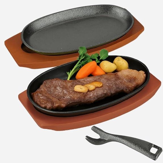 Cast Iron Sizzling Plates with Wooden Bases (Set of 2)
