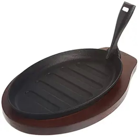 Winco Cast Iron Steak Platter with Wood Handle