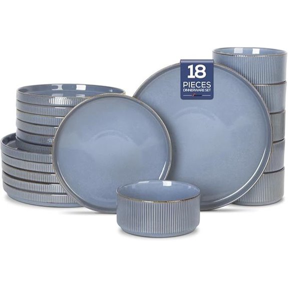 Romswi 18-Piece Ceramic Dinnerware Set Gray Blue