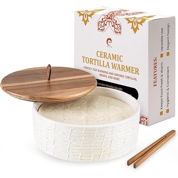 Ceramic Tortilla Warmer with Airtight Wooden Lid
