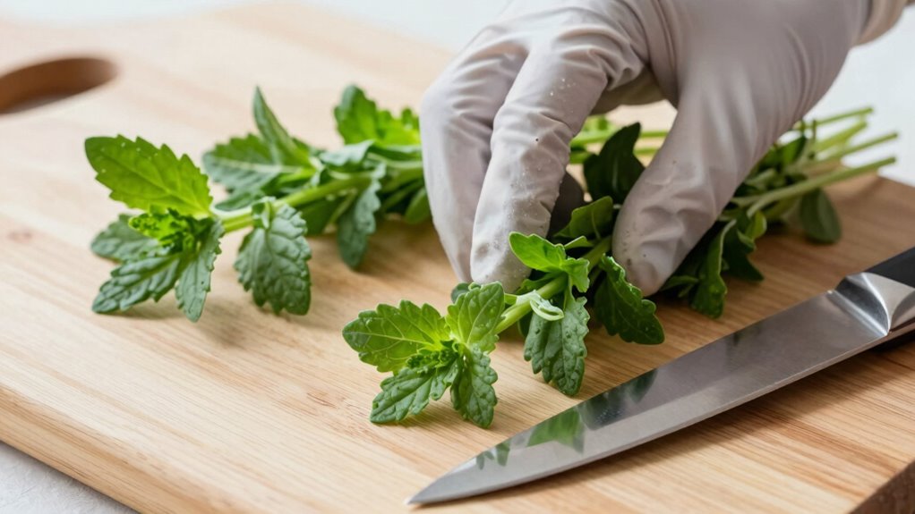 chop herbs in small batches