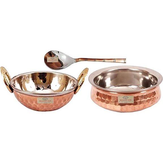 Copper Serving Bowl Set with Spoon 7-Inch Diameter