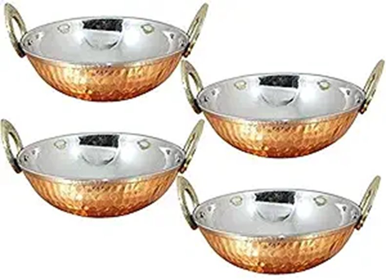 Copper & Stainless Steel Serving Bowls with Brass Handles