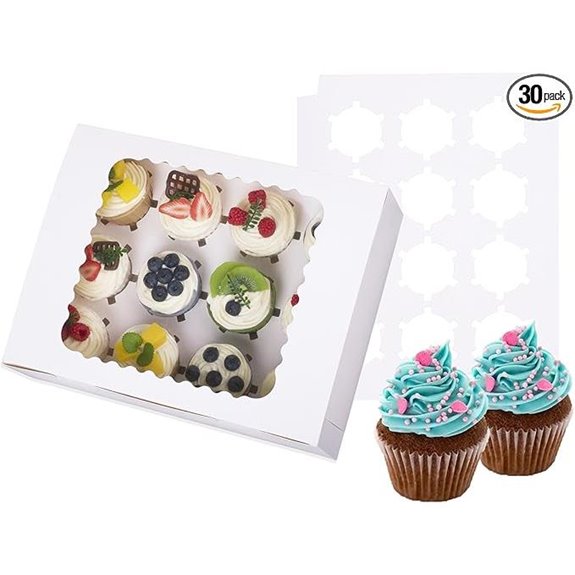 30-Pack Cupcake Boxes with Windows and Inserts