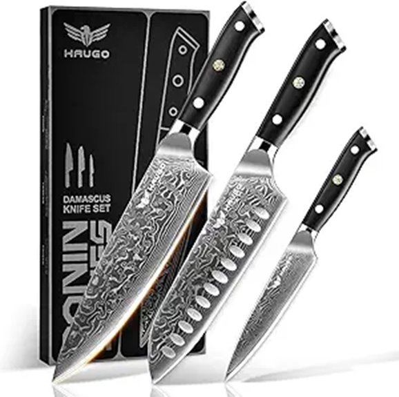 Damascus Knife Set - Haugo 3-Piece Chef Collection