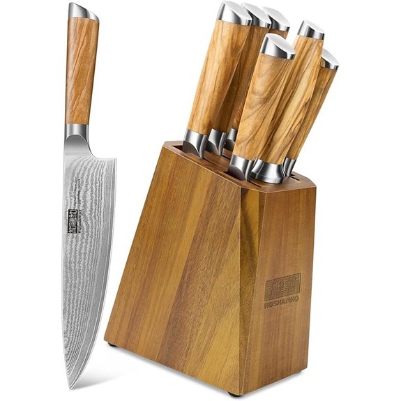 HOSHANHO 7-Piece Damascus Knife Set with Sharpener