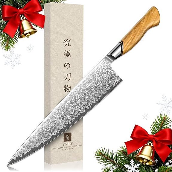 TIVOLI 10-Inch Damascus Gyuto Knife with Olive Handle