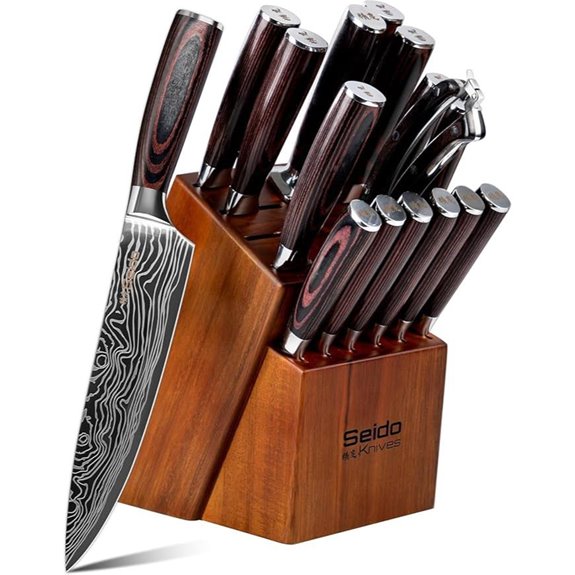 17-Piece Master Chef Knife Block Set – Damascus Steel & Acacia Wood Block