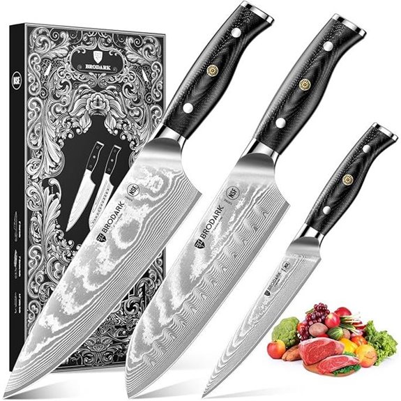 Damascus Knife Set 3 pcs with VG10 Steel