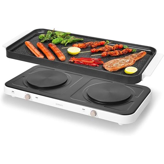 AEWHALE Double Burner Hot Plate with Removable Griddle