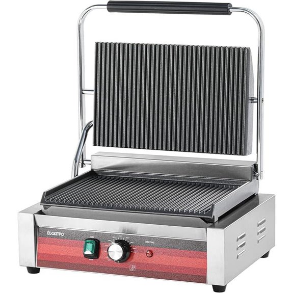 EGGKITPO Commercial Panini Grill with Grooved Plates