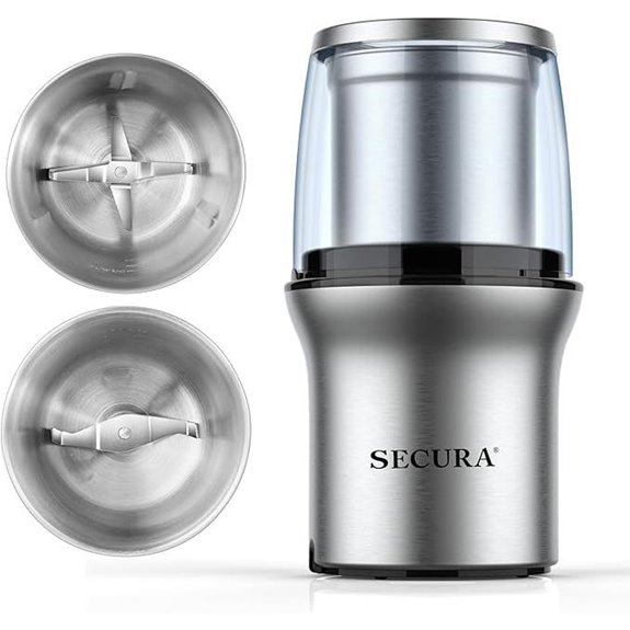 Secura Electric Coffee & Spice Grinder with Removable Bowls